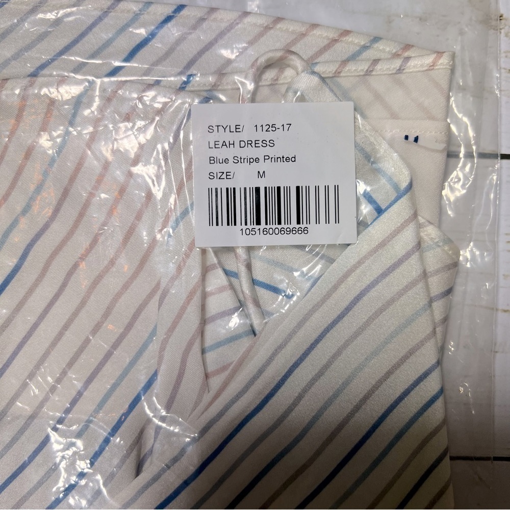 SER.O.YA | Bodycon Leah Classic Mini Slip Dress Silk Ivory W/ Blue Stripe - Picture 9 of 9